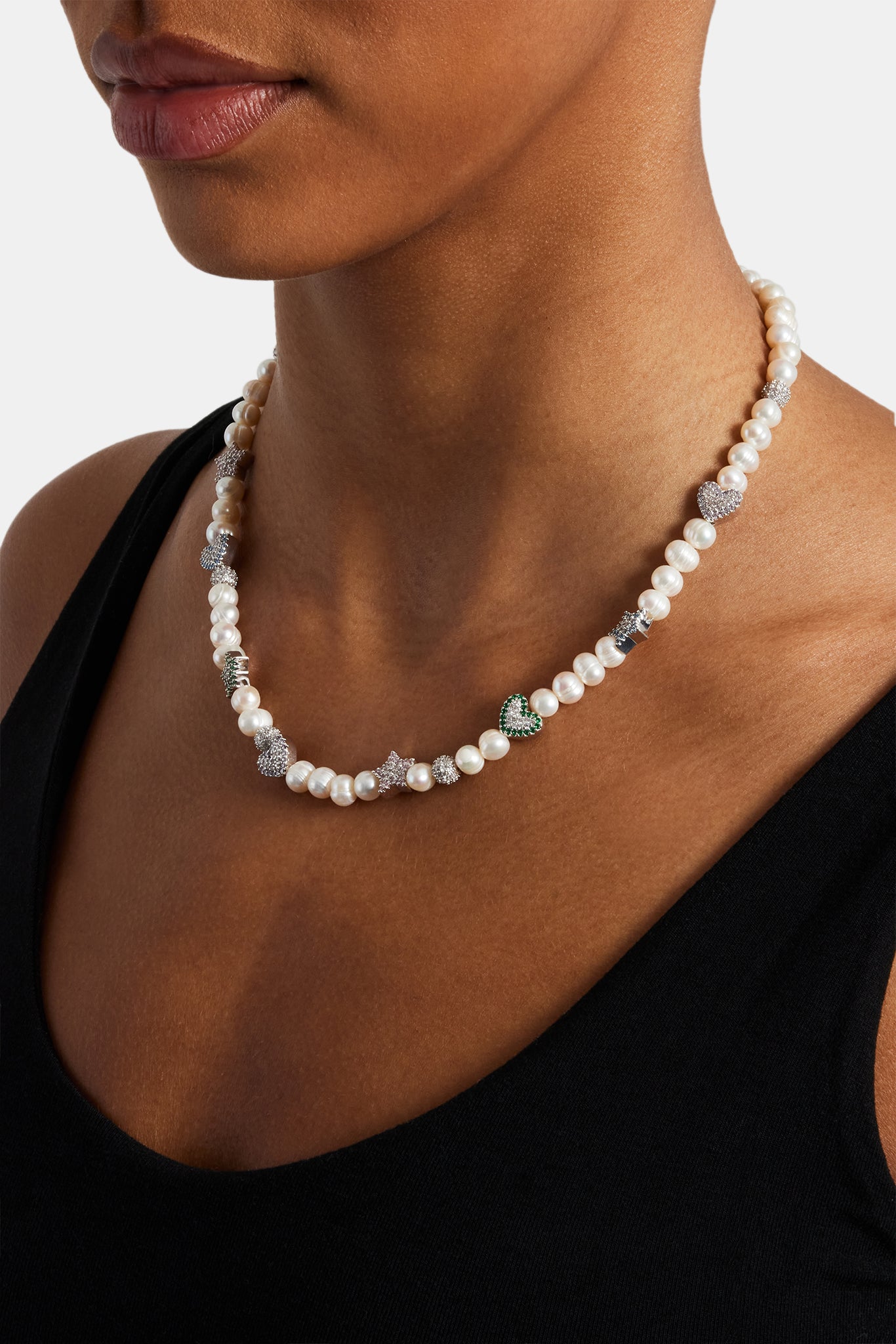 Freshwater Pearl Iced Mixed Motif Necklace - 6mm